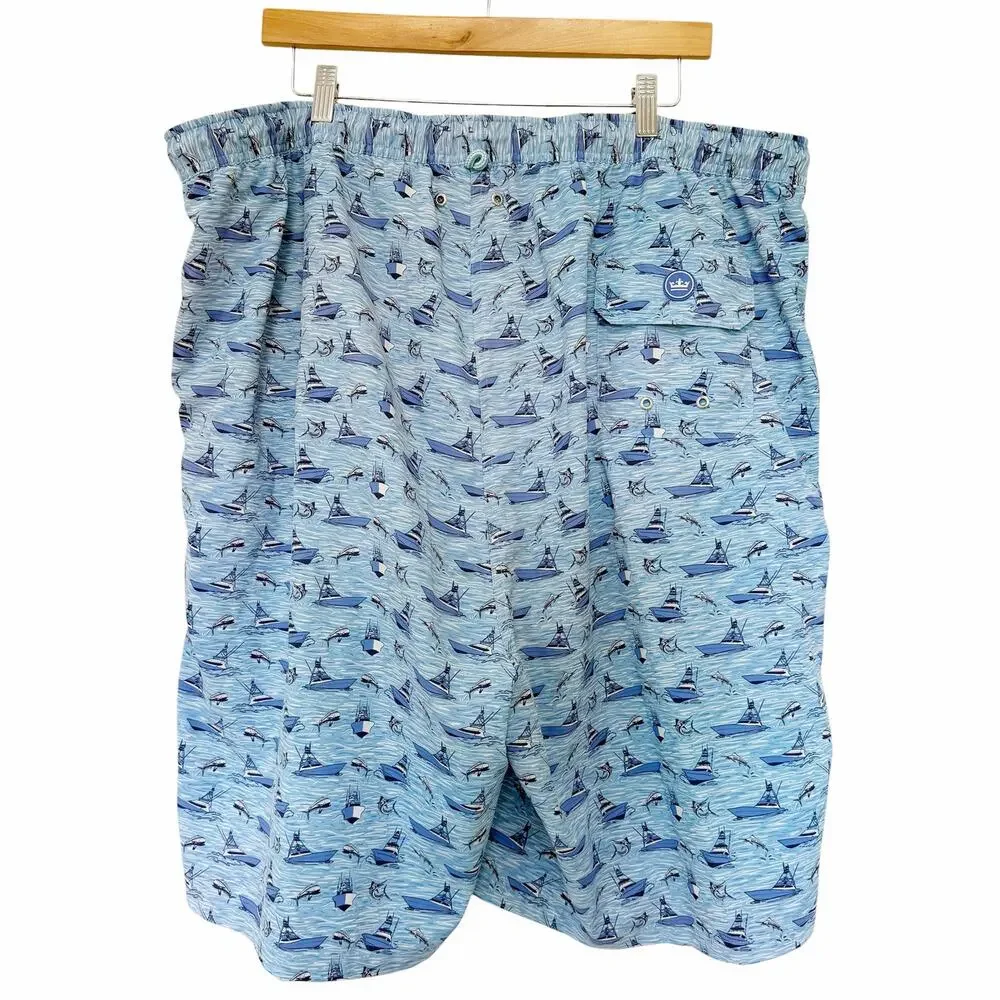 Peter Millar Seaside Collection Blue Boat Print Bathing Suit Sz 2XT